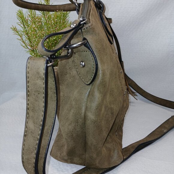 BEUNO SHOULDER BAG, DARK OLIVE GREEN, LEATHER, MULTIPLE POCKETS, GREAT CONDITION - Picture 7 of 10